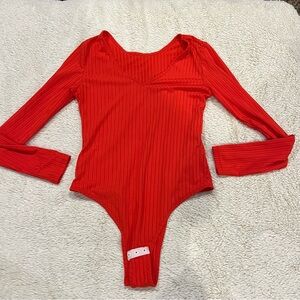 Red Ribbed One Piece